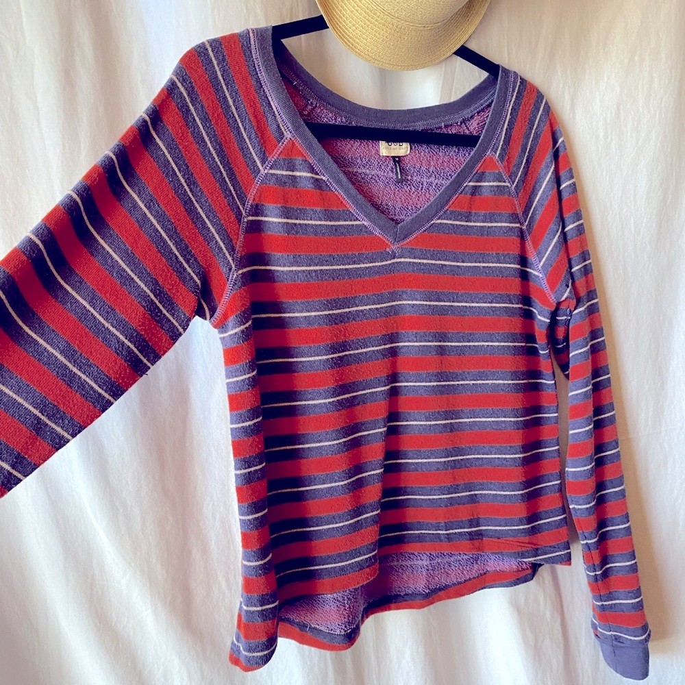 Sassy striped V neck sweatshirt
